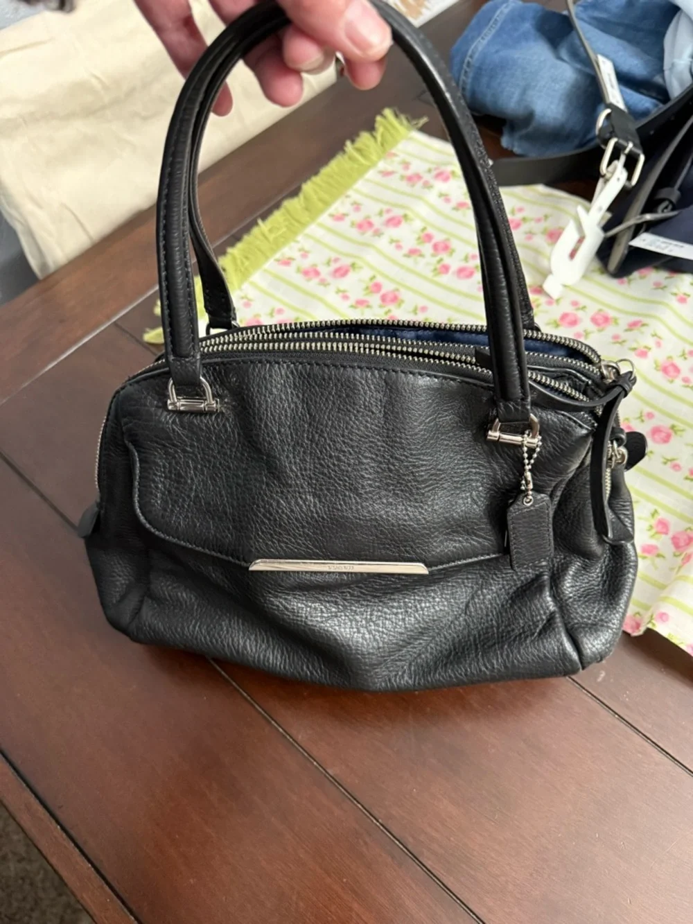Coach Black Pebbled Leather Satchel with Silver Hardware